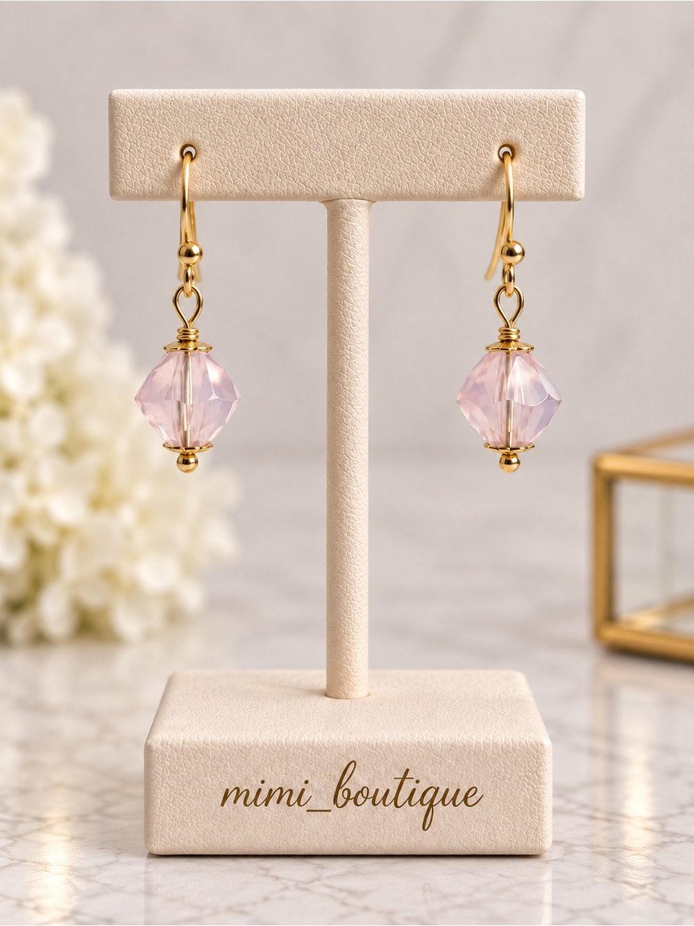 Handmade Swarovski Crystal Rose Opal Earrings Gold Hooks